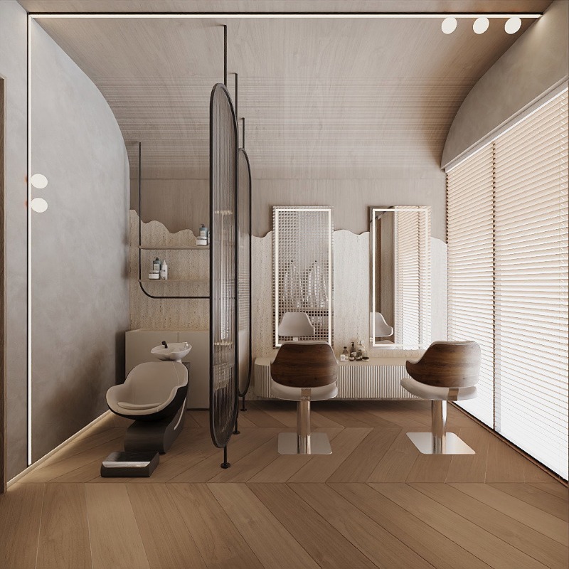 Apartamento à venda no Pioneiros: Salão de beleza com cadeiras e lavatório (imagem ilustrativa)