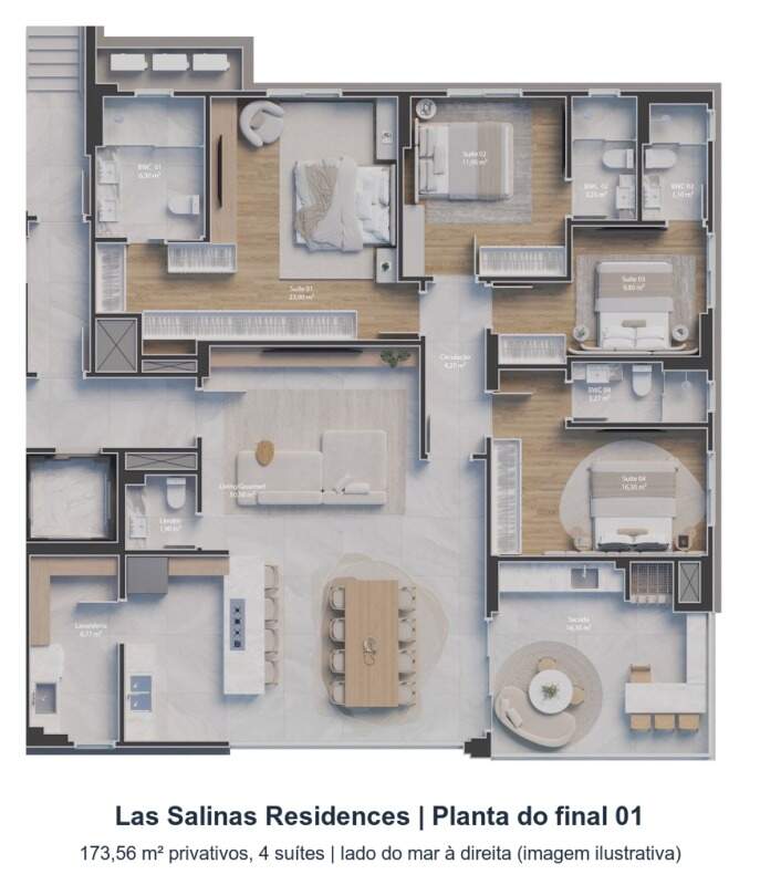 Apartamento à venda no Centro: Planta do final 01 do Las Salinas: 173,56 m² privativos com 4 suítes