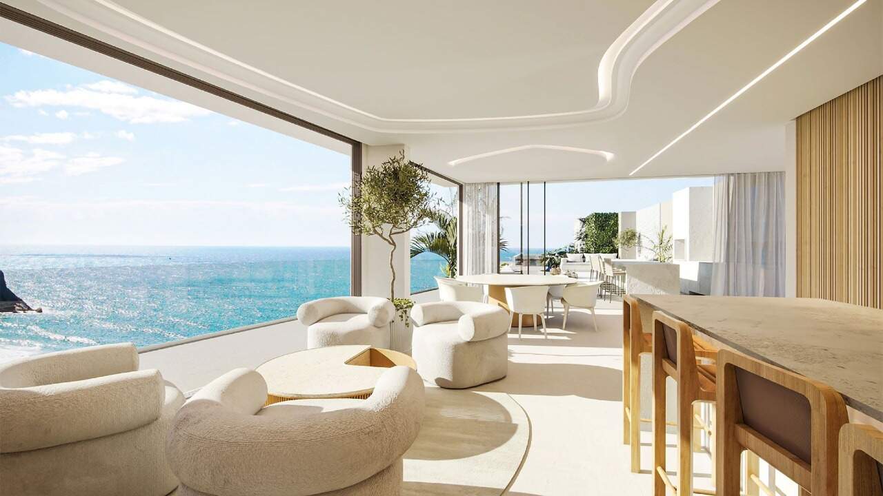 Cobertura à venda no Praia Brava: Living de cobertura com estar e vista para o mar (imagem ilustrativa)