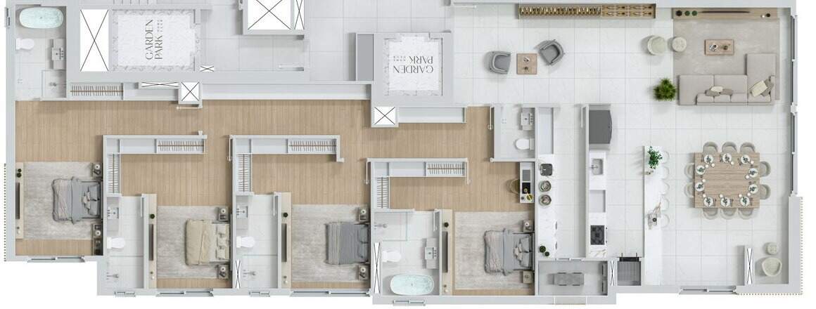 Apartamento diferenciado à venda no Pioneiros: Planta humanizada do apartamento master de 252,72 m² com 4 suítes
