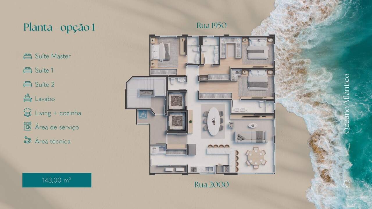 Apartamento à venda no Centro: Planta de 143 m² com 3 suítes