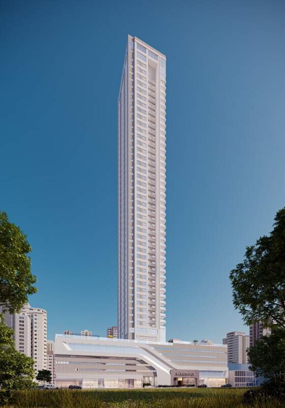 Cobertura à venda no Centro: Fachada do Meridian Tower de dia, com o embasamento do Boulevard Marketplace (imagem ilustrativa)