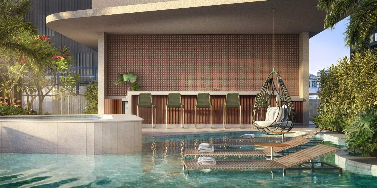 Cobertura à venda no Centro: Pool bar com espreguiçadeiras dentro da piscina (imagem ilustrativa)