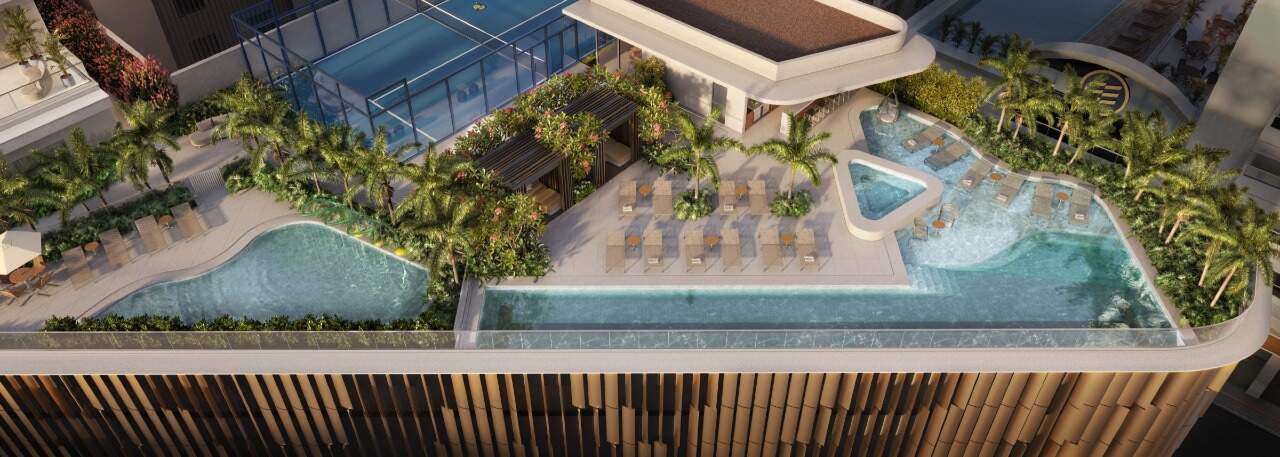 Cobertura à venda no Centro: Piscinas do pavimento de lazer vistas do alto (imagem ilustrativa)