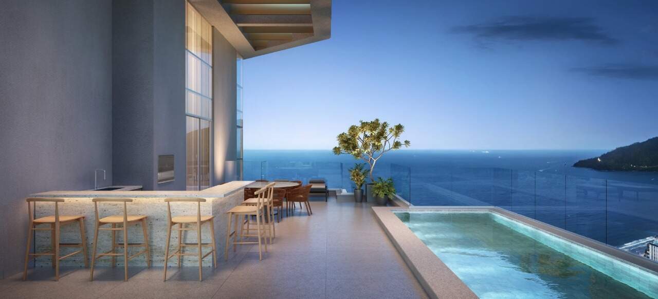 Cobertura à venda no Centro: Terraço gourmet da cobertura com vista para o mar (imagem ilustrativa)