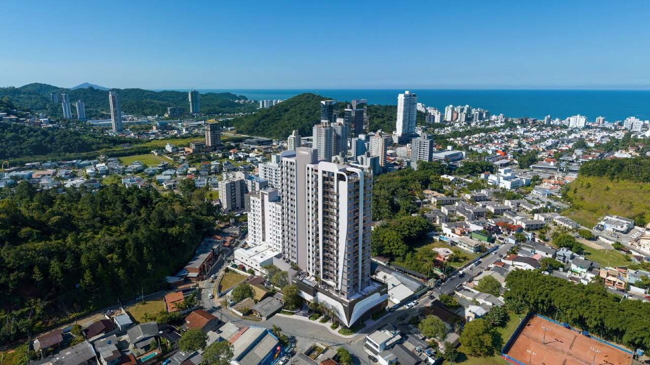 Apartamento à venda no Praia Brava: Adoratta na Praia Brava, Itajaí, com o mar ao fundo (fotomontagem ilustrativa)