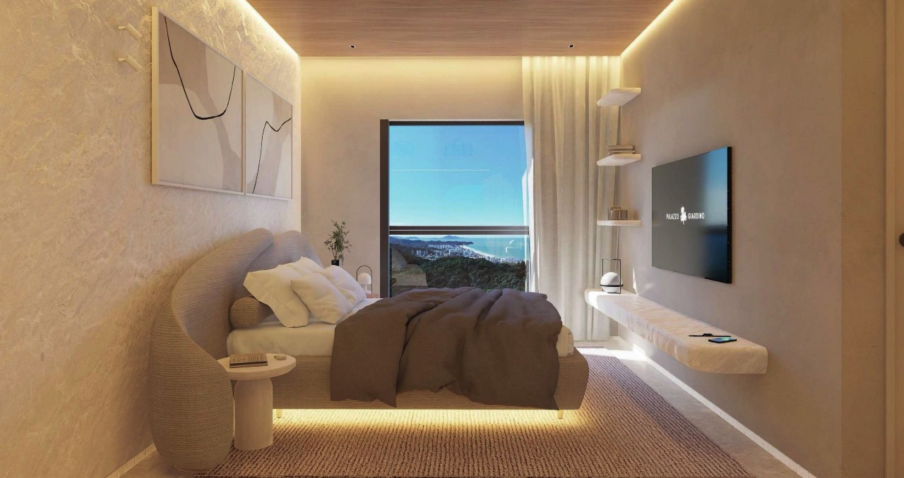 Apartamento à venda no Pioneiros: Suíte com janela para o mar (imagem ilustrativa)