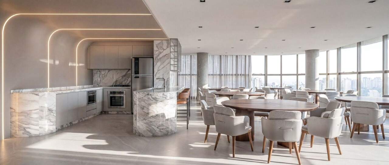 Apartamento diferenciado à venda no Centro: Salão de festas 2 com cozinha de apoio no Luminare (imagem ilustrativa)