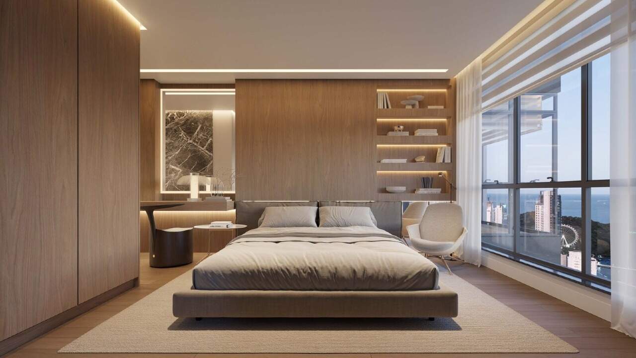 Apartamento diferenciado à venda no Centro: Suíte de apartamento do Luminare, referência de acabamento (imagem ilustrativa)
