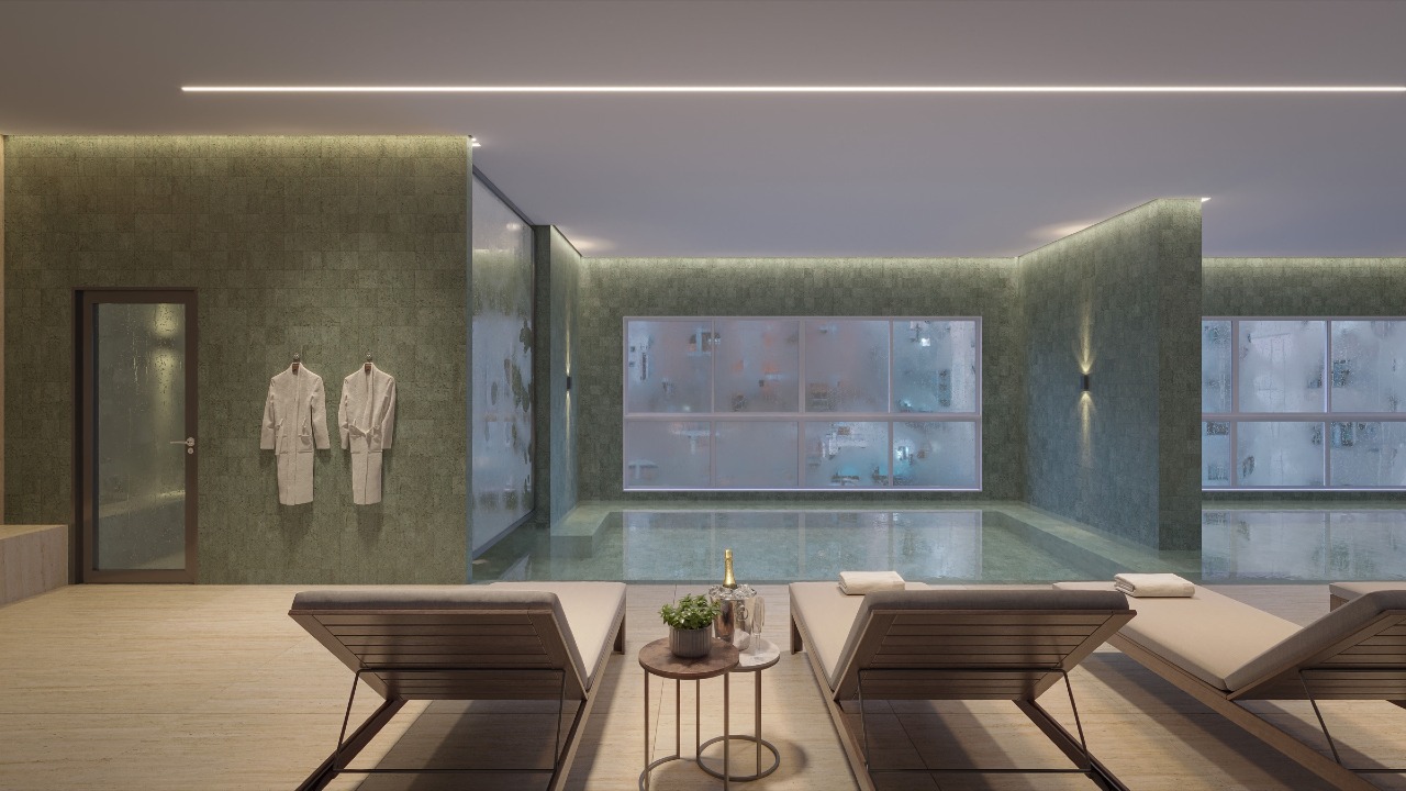 Apartamento à venda no Centro: Piscina aquecida coberta do pavimento wellness (imagem ilustrativa)