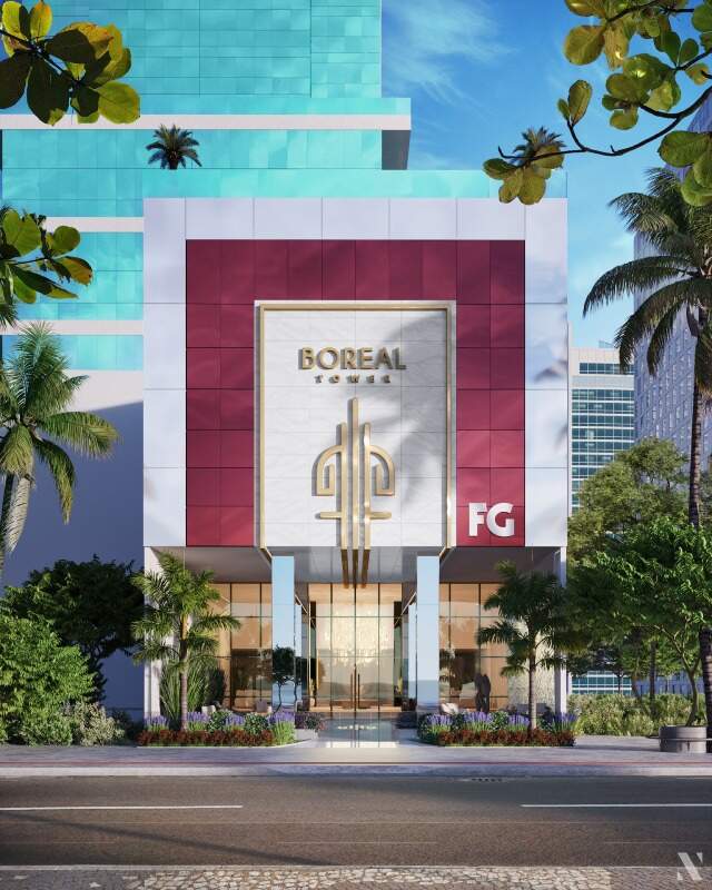 Apartamento diferenciado à venda no Centro: Entrada do Boreal Tower na Avenida Atlântica (imagem ilustrativa)