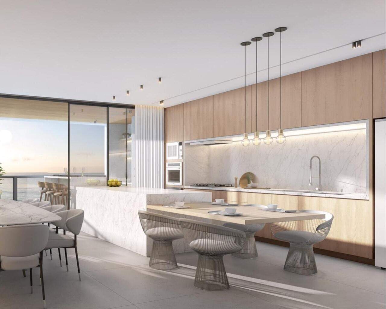 Apartamento à venda no Praia Brava: Cozinha com ilha e jantar integrados do apartamento tipo (imagem ilustrativa)
