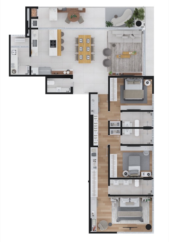 Apartamento à venda no Praia Brava: Planta do tipo 1 do Aria: 148,77 m² privativos com 3 suítes