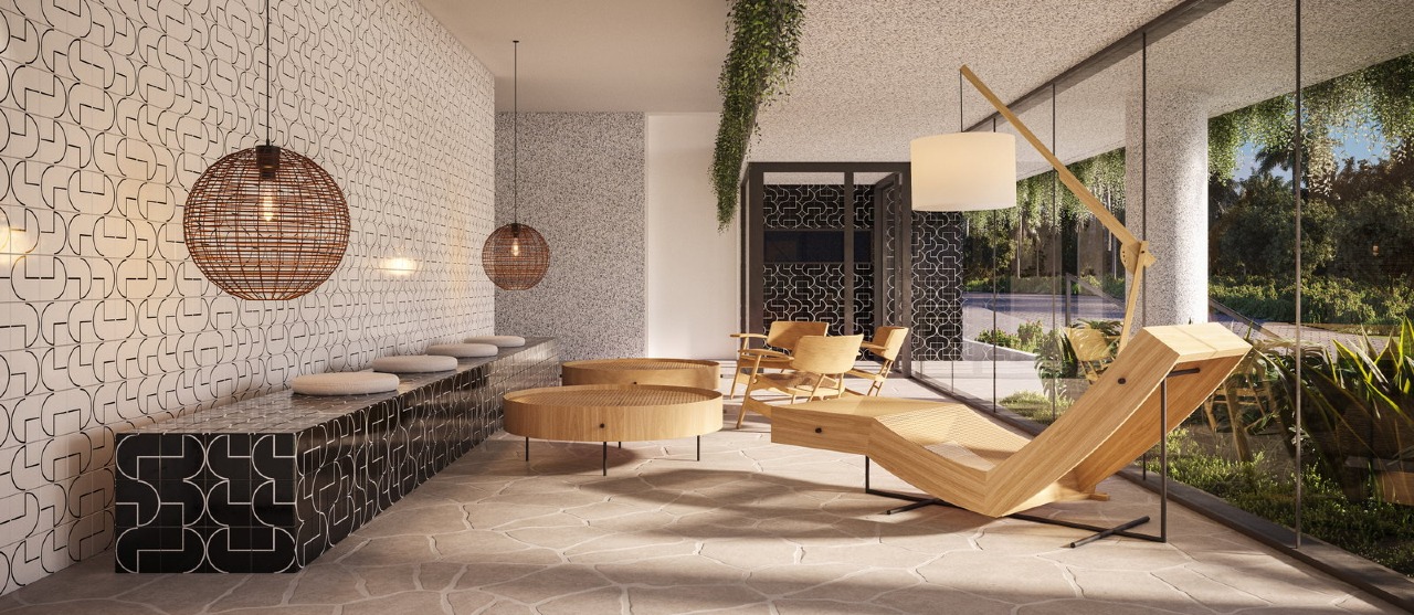 Apartamento à venda no Praia Brava: Hall de entrada com mural de azulejos (imagem ilustrativa)