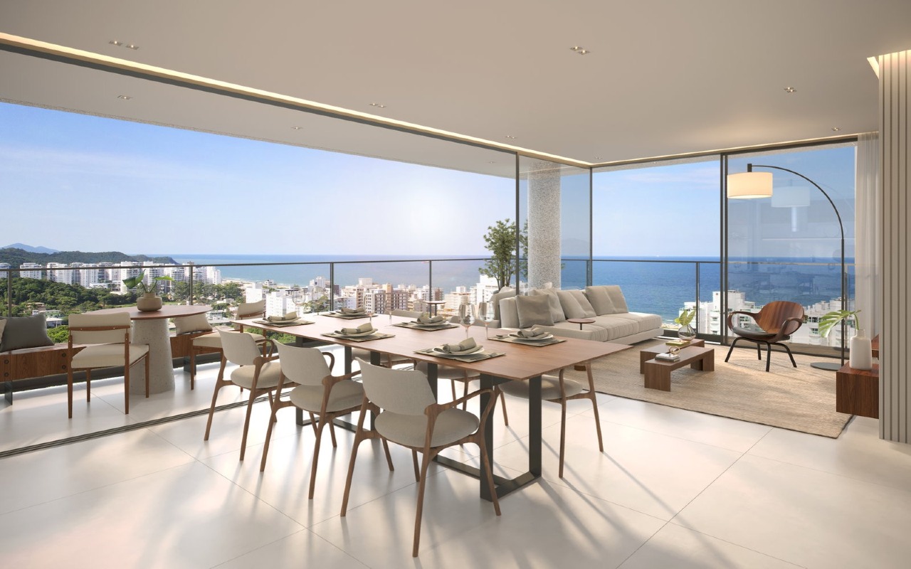 Apartamento à venda no Praia Brava: Sala integrada do apartamento tipo 1; a vista varia com o andar (imagem ilustrativa)