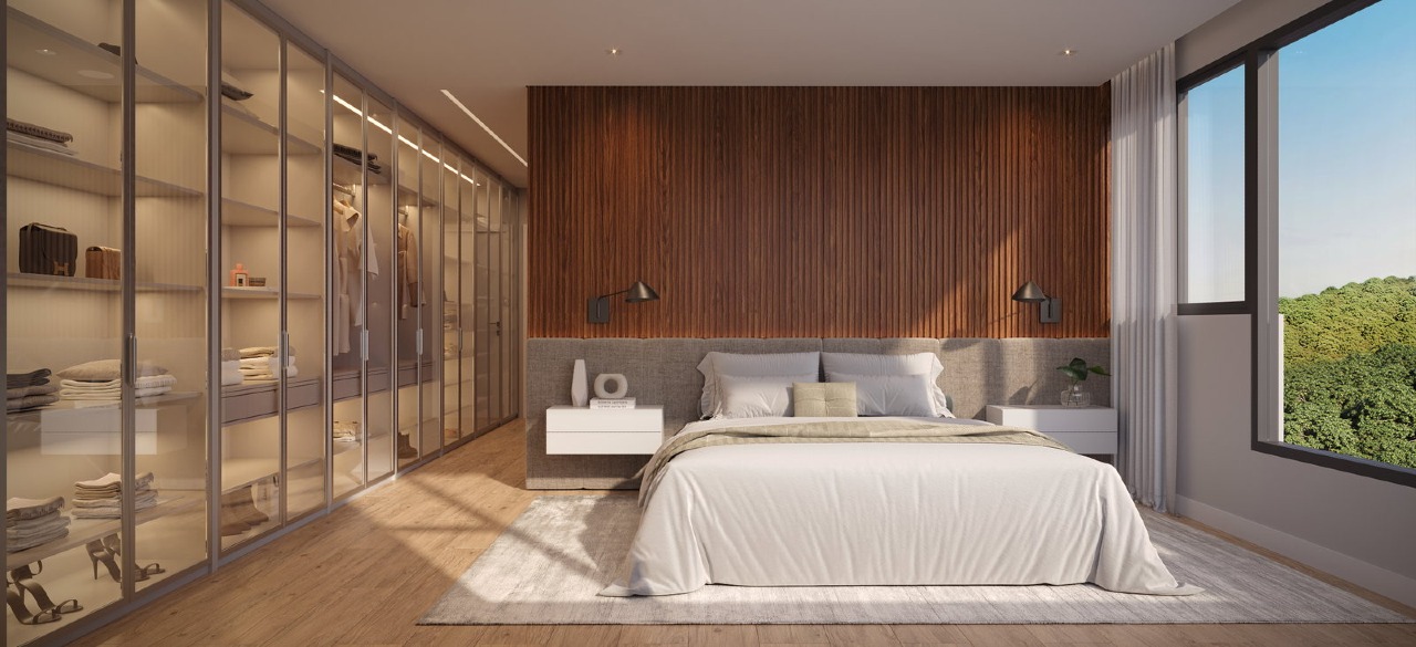 Apartamento à venda no Praia Brava: Suíte master do tipo 1 com faces envidraçadas (imagem ilustrativa)