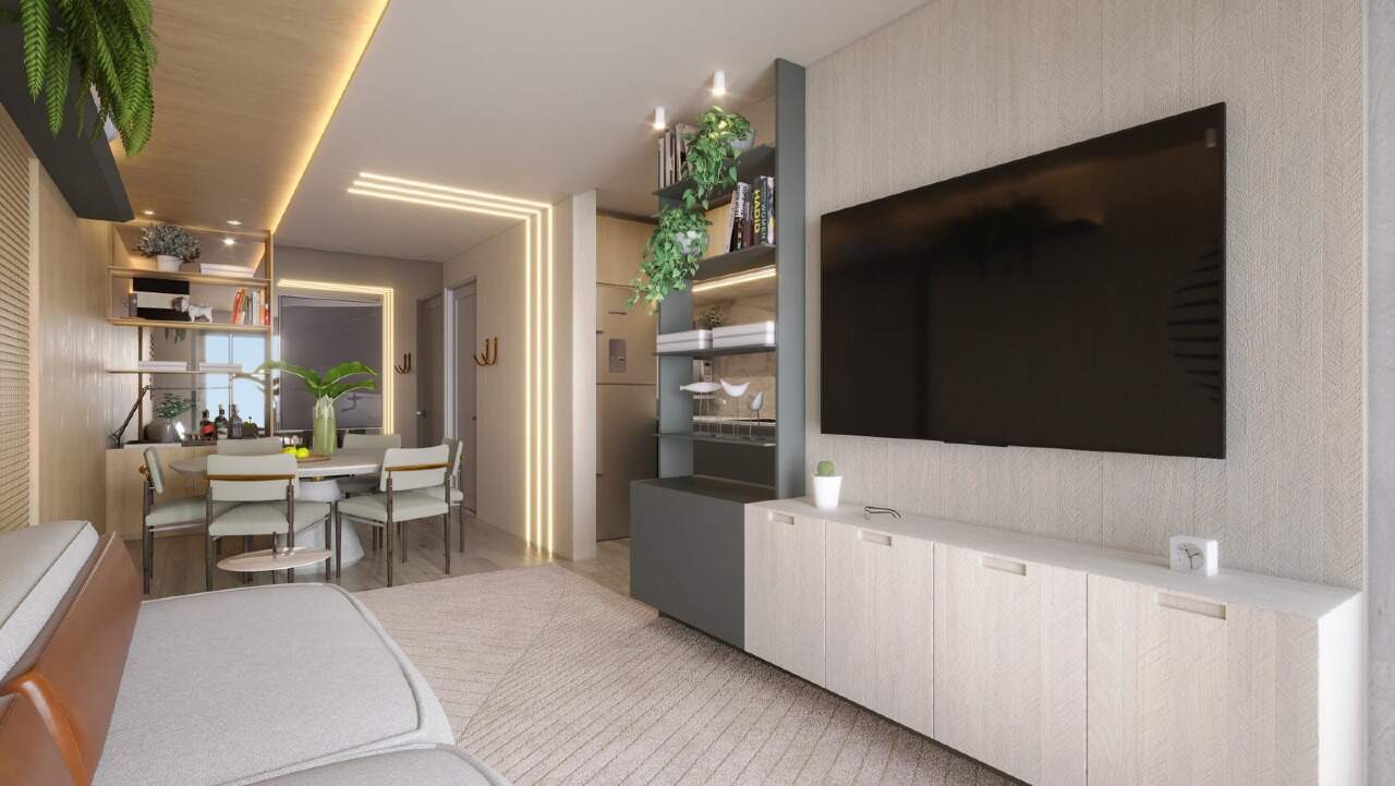 Apartamento à venda no Fazenda: Living integrado decorado no Essência Residence, no bairro Fazenda (imagem ilustrativa)