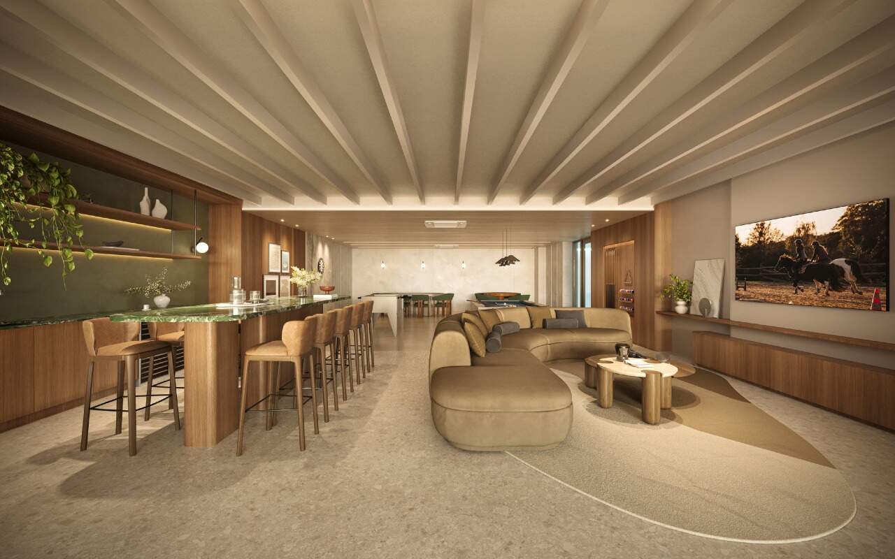 Apartamento à venda no Pioneiros: Bar e lounge da sala de jogos (imagem ilustrativa)