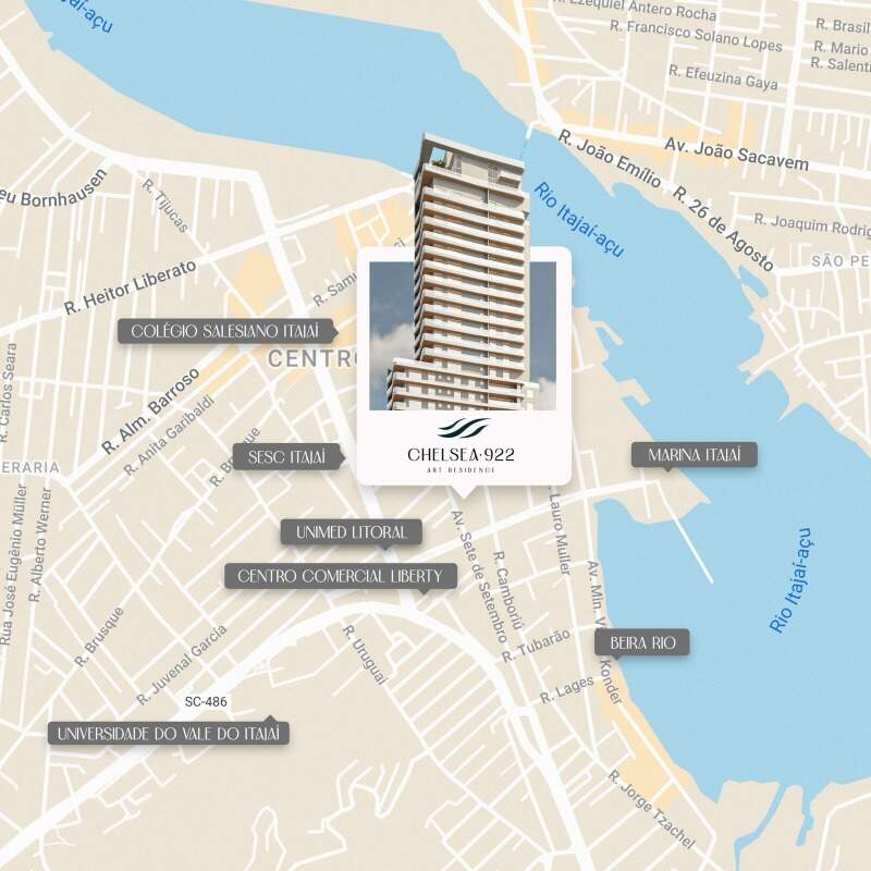Apartamento à venda no Fazenda: Mapa do entorno: Beira Rio, Marina Itajaí, Centro, Sesc e Univali por perto