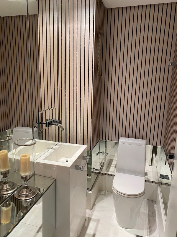 Apartamento à venda no Fazenda: Lavabo com painel ripado