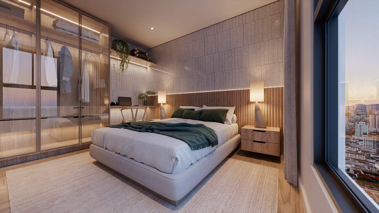 Apartamento à venda no Fazenda: Suíte master da planta de 86 m² do Fazenda Garden (imagem ilustrativa)