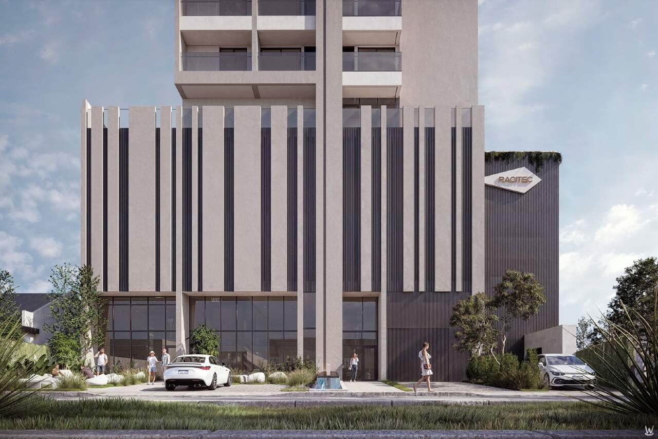 Apartamento à venda no Fazenda: Embasamento e jardim frontal do A. Ducati Residence, de dia (imagem ilustrativa)