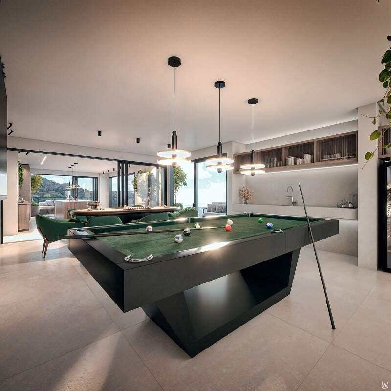 Apartamento à venda no Fazenda: Sala de jogos adulto no rooftop, com mesa de sinuca (imagem ilustrativa)
