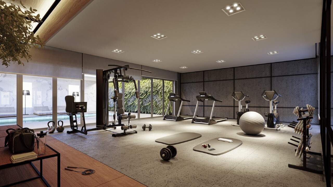 Apartamento à venda no Fazenda: Academia com esteiras e estação de musculação (imagem ilustrativa)