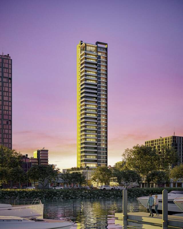 Apartamento à venda no Fazenda: Torre do Velázquez Residence vista da Marina Itajaí ao entardecer (imagem ilustrativa)