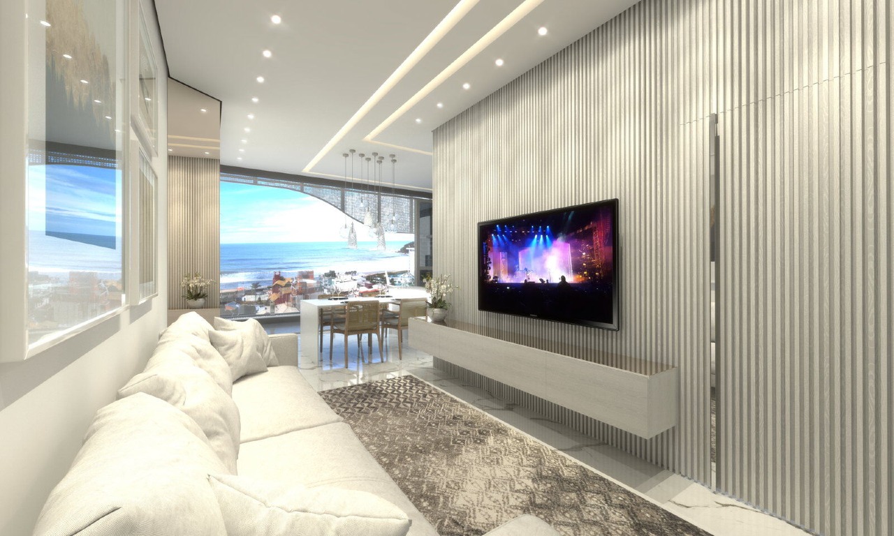 Apartamento à venda no Praia Brava: Living integrado à varanda, em perspectiva do apartamento tipo (imagem ilustrativa)