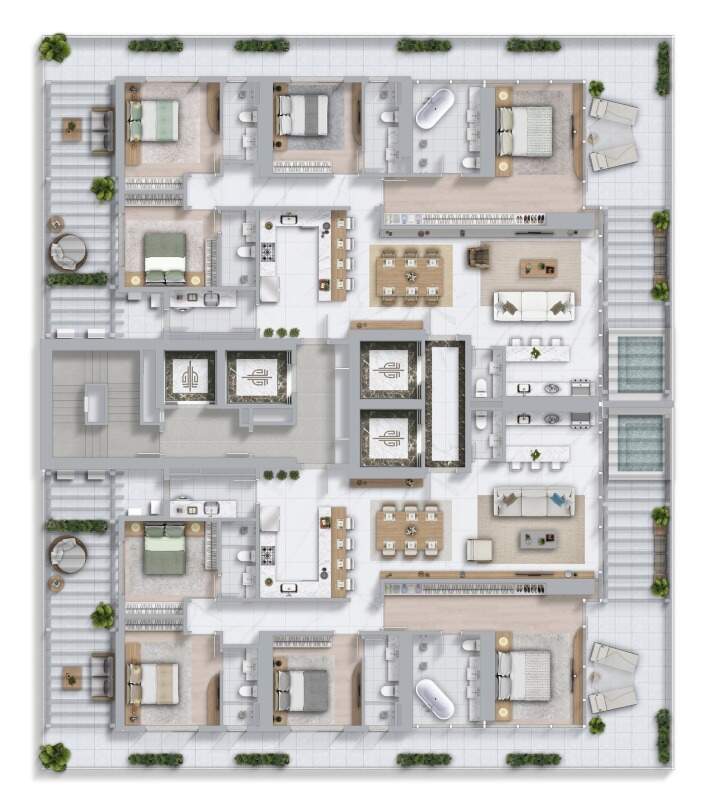 Apartamento diferenciado à venda no Centro: Planta humanizada do andar diferenciado: 288,73 m² com 4 suítes e terraço com piscina