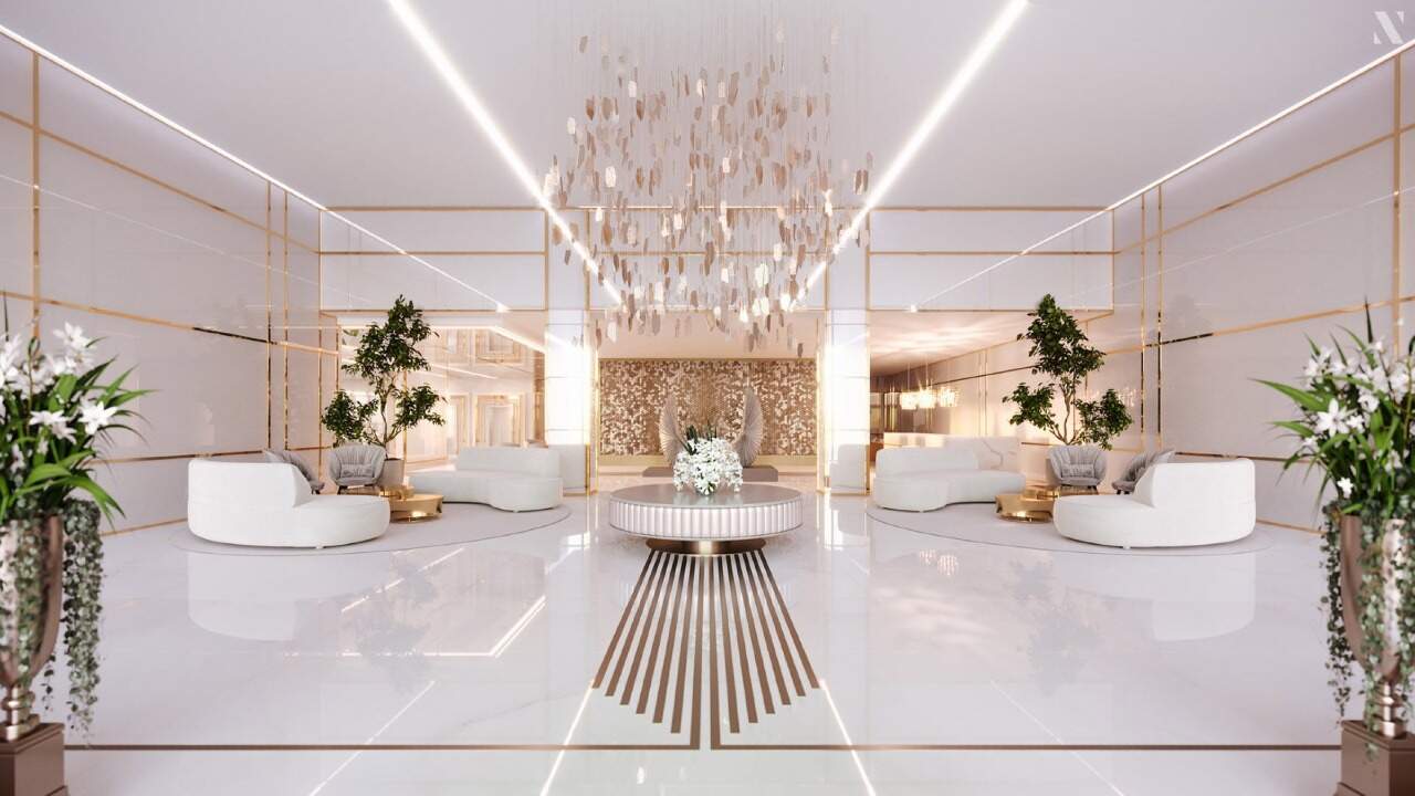 Apartamento diferenciado à venda no Centro: Hall de entrada do Boreal Tower (imagem ilustrativa)
