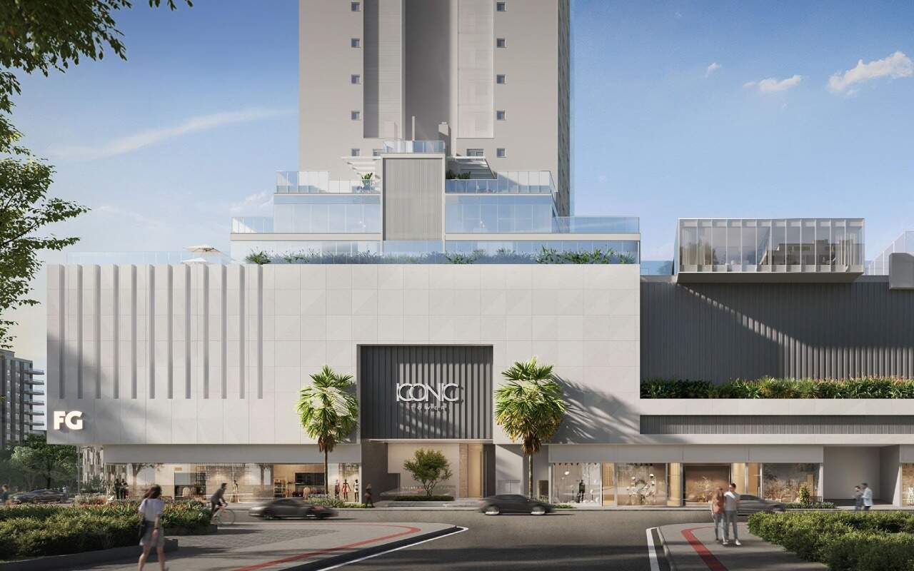 Apartamento diferenciado à venda no Centro: Embasamento do Iconic Tower e os terraços dos andares diferenciados (imagem ilustrativa)