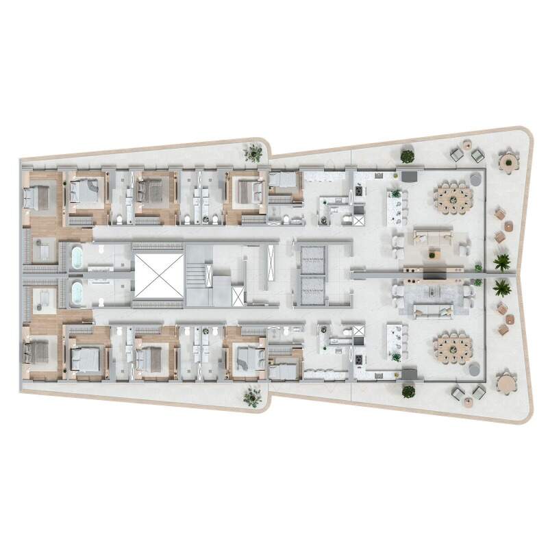 Apartamento diferenciado à venda no Praia Brava: Planta humanizada do pavimento das mansões suspensas: dois apartamentos de 281,08 m²