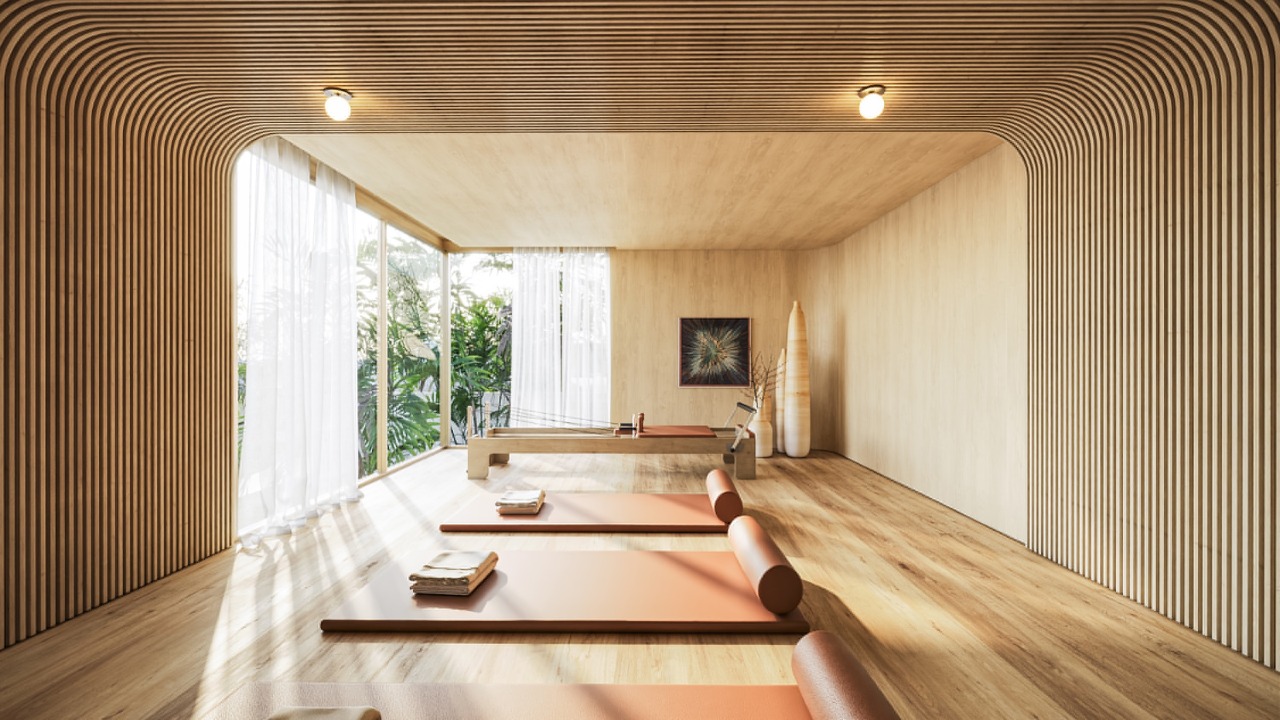 Apartamento diferenciado à venda no Praia Brava: Estúdio de pilates com vista para a vegetação (imagem ilustrativa)