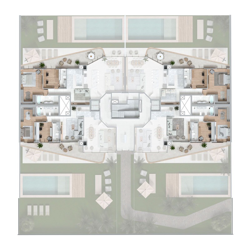 Apartamento diferenciado à venda no Praia Brava: Planta humanizada do mezanino dos duplex garden, com suítes e varandas