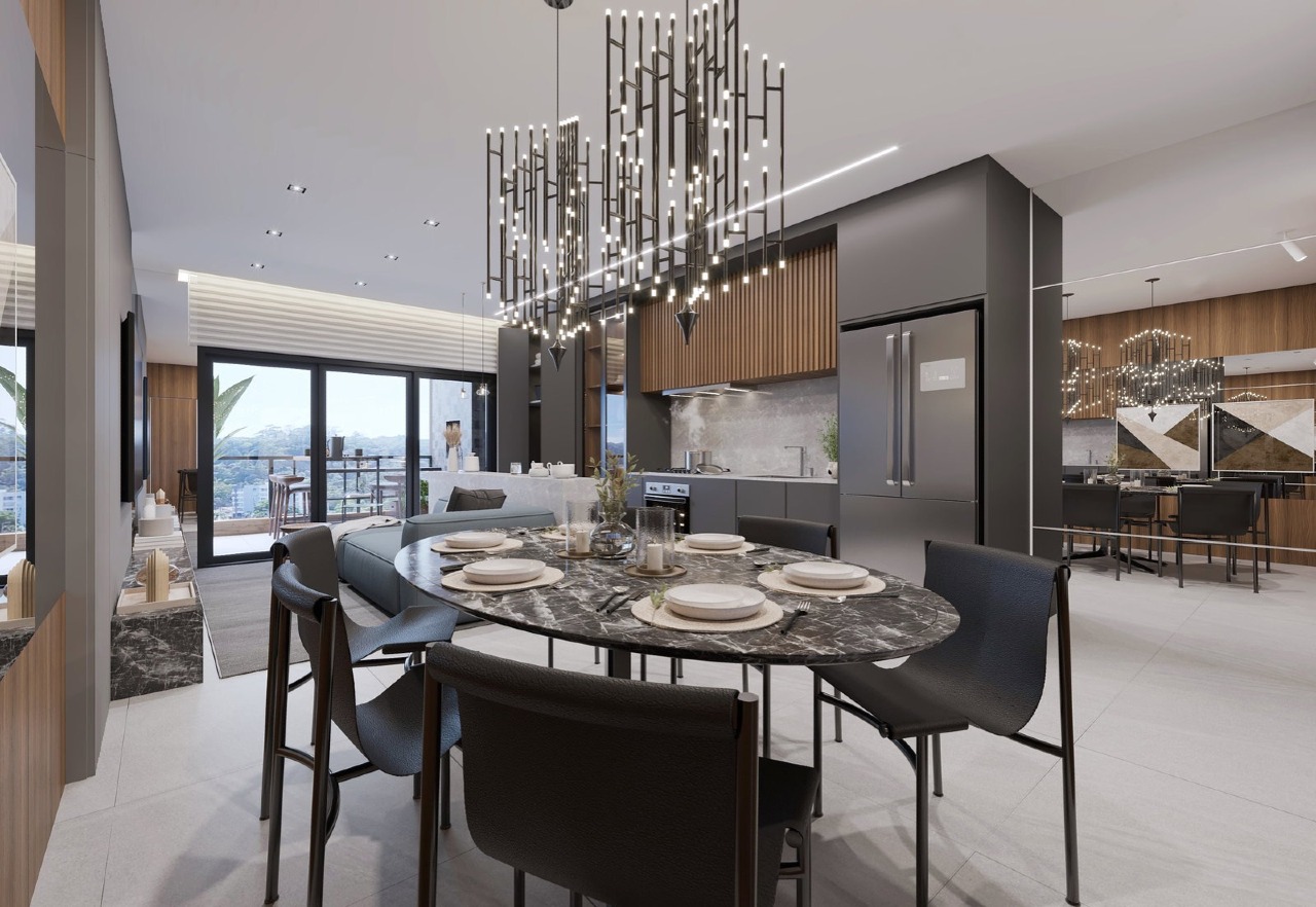 Apartamento à venda no Fazendinha: Living e jantar integrados do apartamento de 3 dormitórios do Metropolitan (imagem ilustrativa)