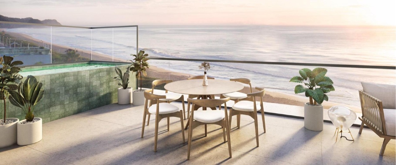 Cobertura à venda no Praia Brava: Terraço da cobertura duplex com piscina privativa e vista para o mar (imagem ilustrativa)