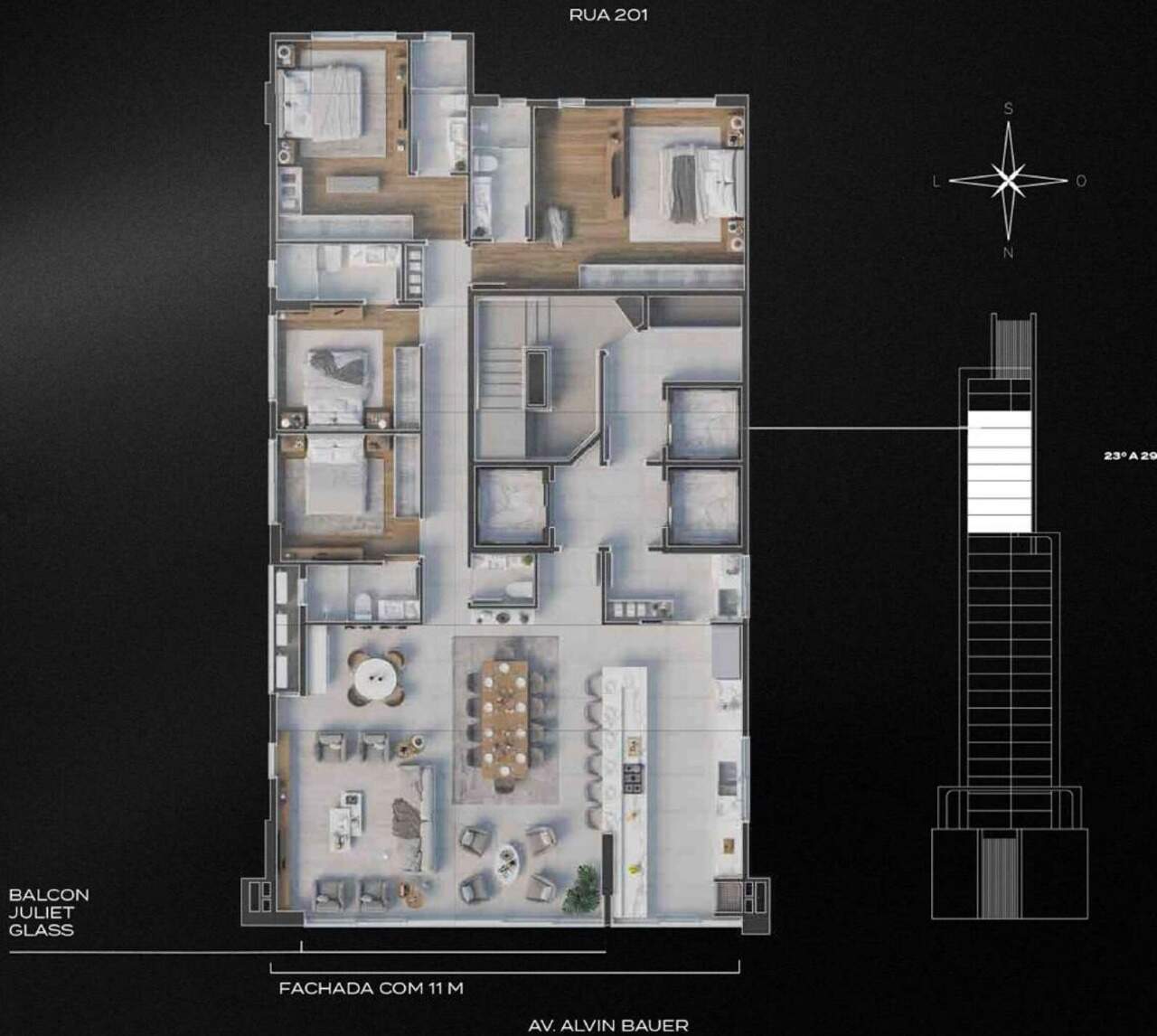 Apartamento à venda no Centro: Planta da tipologia Classic Top 188,99 m²; posição específica a confirmar