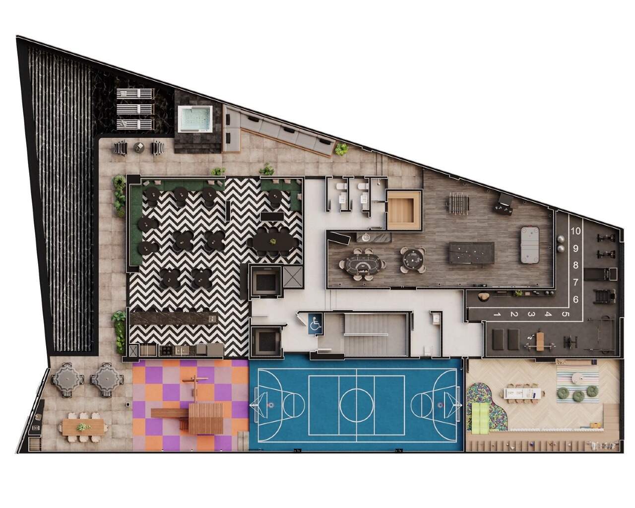 Apartamento à venda no Fazenda: Planta do pavimento de lazer do Trinity Tower