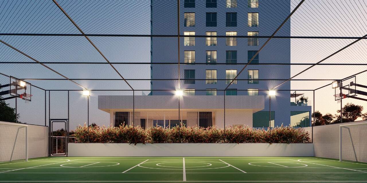 Apartamento à venda no Centro: Quadra poliesportiva iluminada junto à torre (imagem ilustrativa)