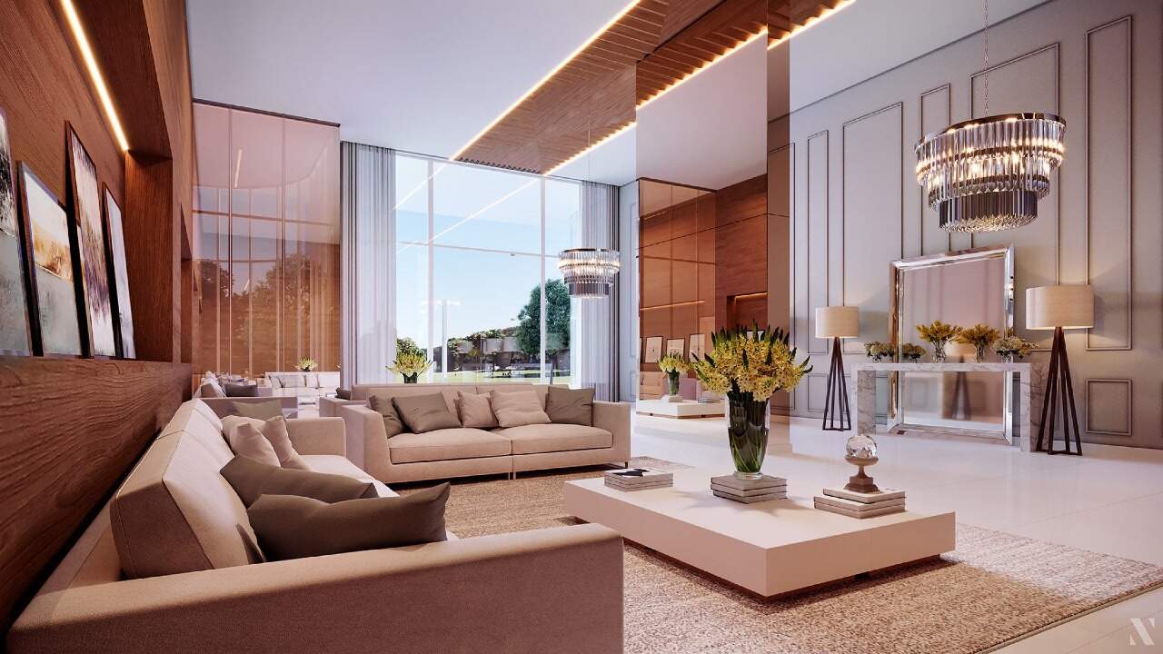 Apartamento à venda no Centro: Hall de entrada decorado e mobiliado, com lustre e pé-direito duplo (imagem ilustrativa)