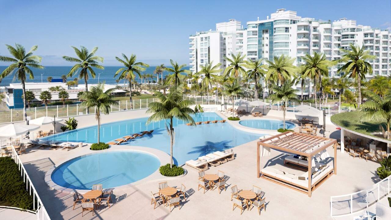 Apartamento à venda no Praia Brava: Piscinas, deck e cabana do lazer do Reserva Figueira (imagem ilustrativa)