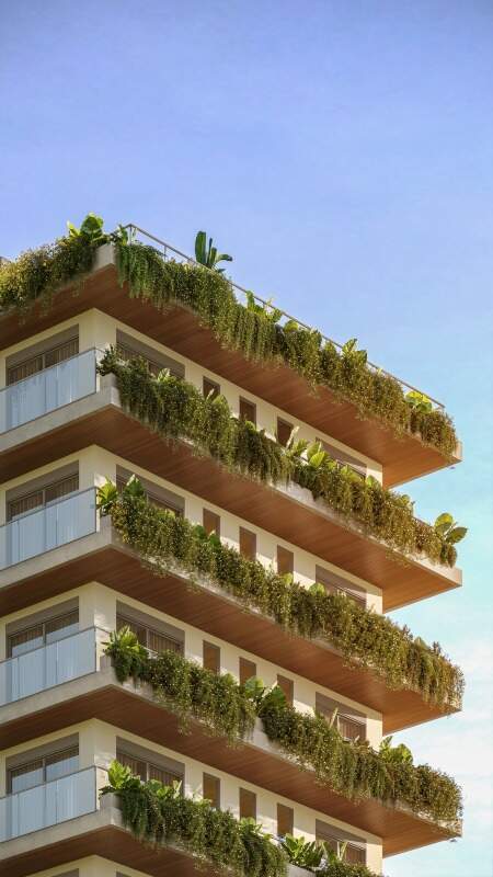 Apartamento à venda no Praia Brava: Sacadas com jardineiras na fachada do Brava Concetto (imagem ilustrativa)