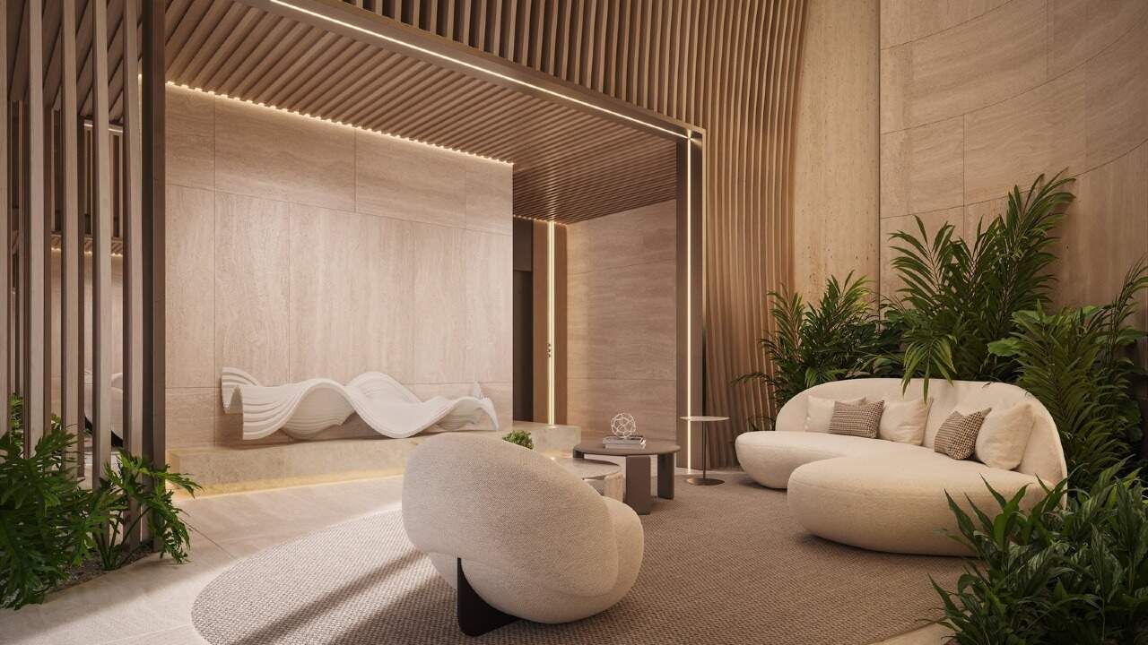 Apartamento à venda no Praia Brava: Estar do hall de entrada, interiores de Débora Aguiar (imagem ilustrativa)