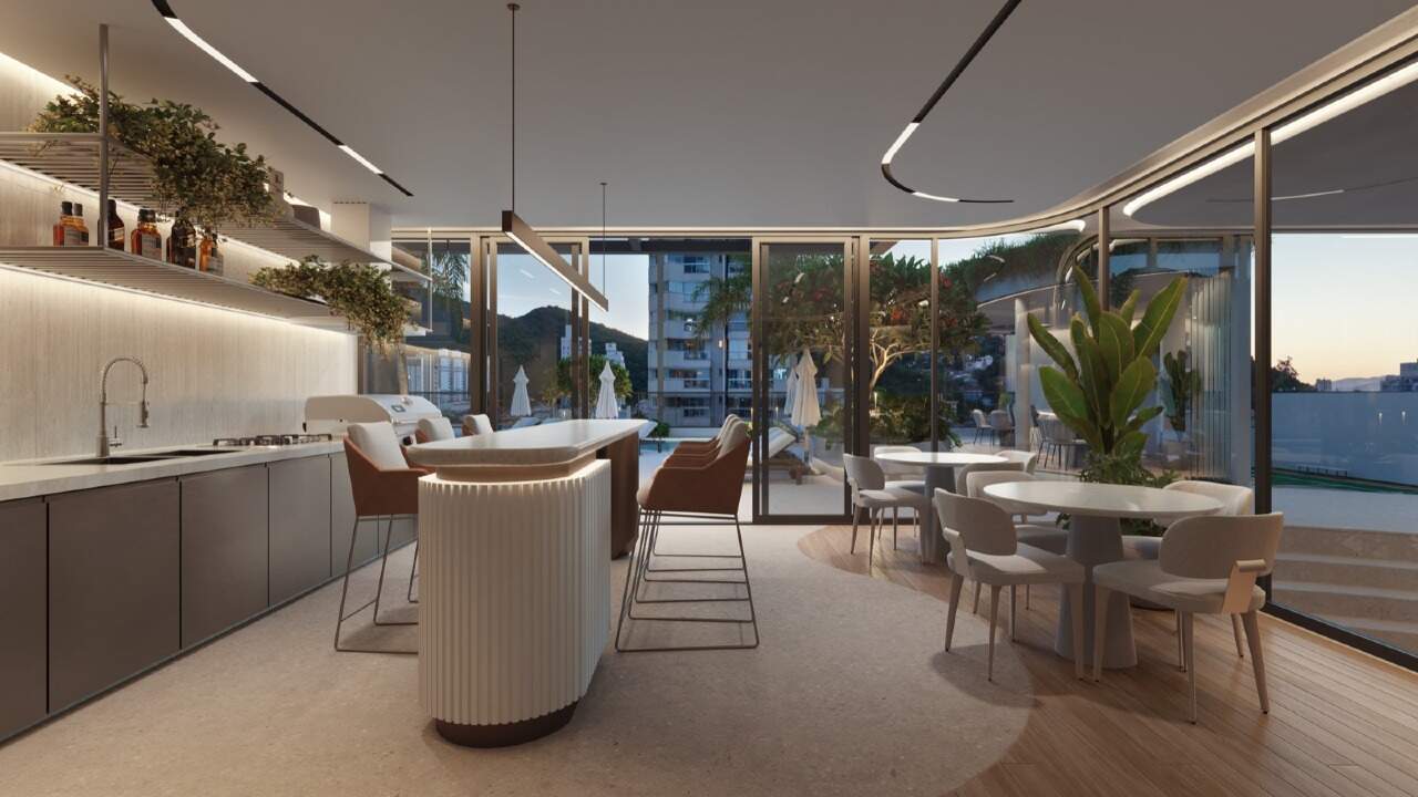 Apartamento à venda no Fazenda: Gourmet da piscina, com ilha e banquetas (imagem ilustrativa)