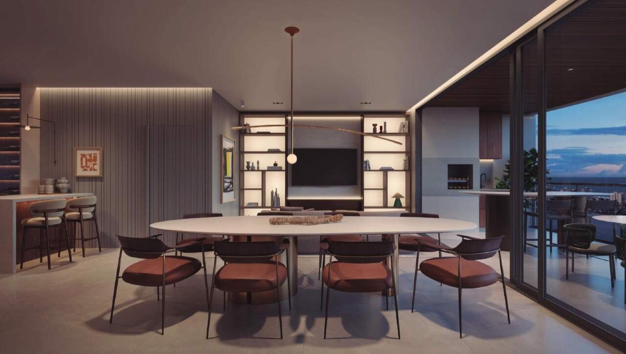 Apartamento à venda no Fazenda: Living integrado com mesa de jantar e sacada, no Lotisa Sun Park (imagem ilustrativa)