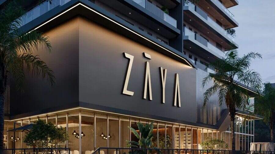 Cobertura à venda no Praia Brava: Letreiro do Zãya Brava na fachada iluminada (imagem ilustrativa)