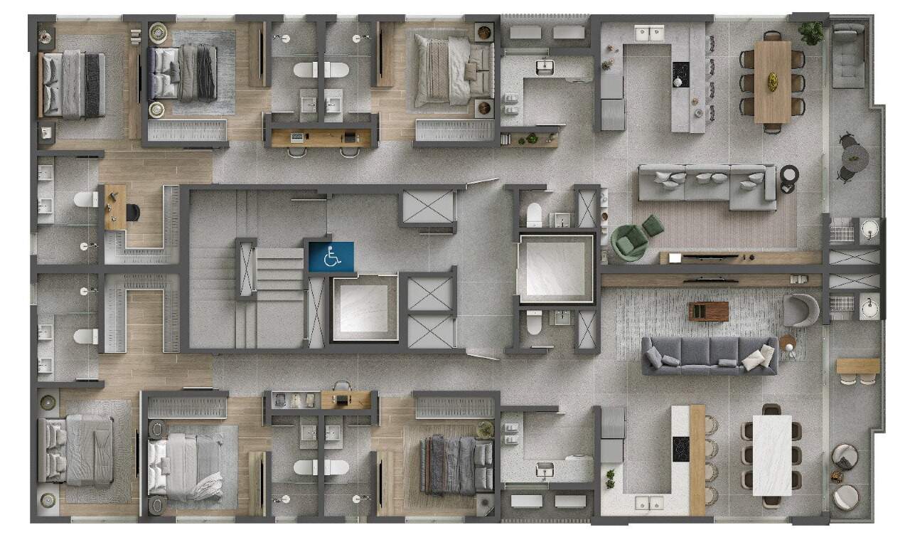 Apartamento à venda no Fazenda: Planta do pavimento tipo do Marina Bay: dois apartamentos de 134,33 m² com 3 suítes