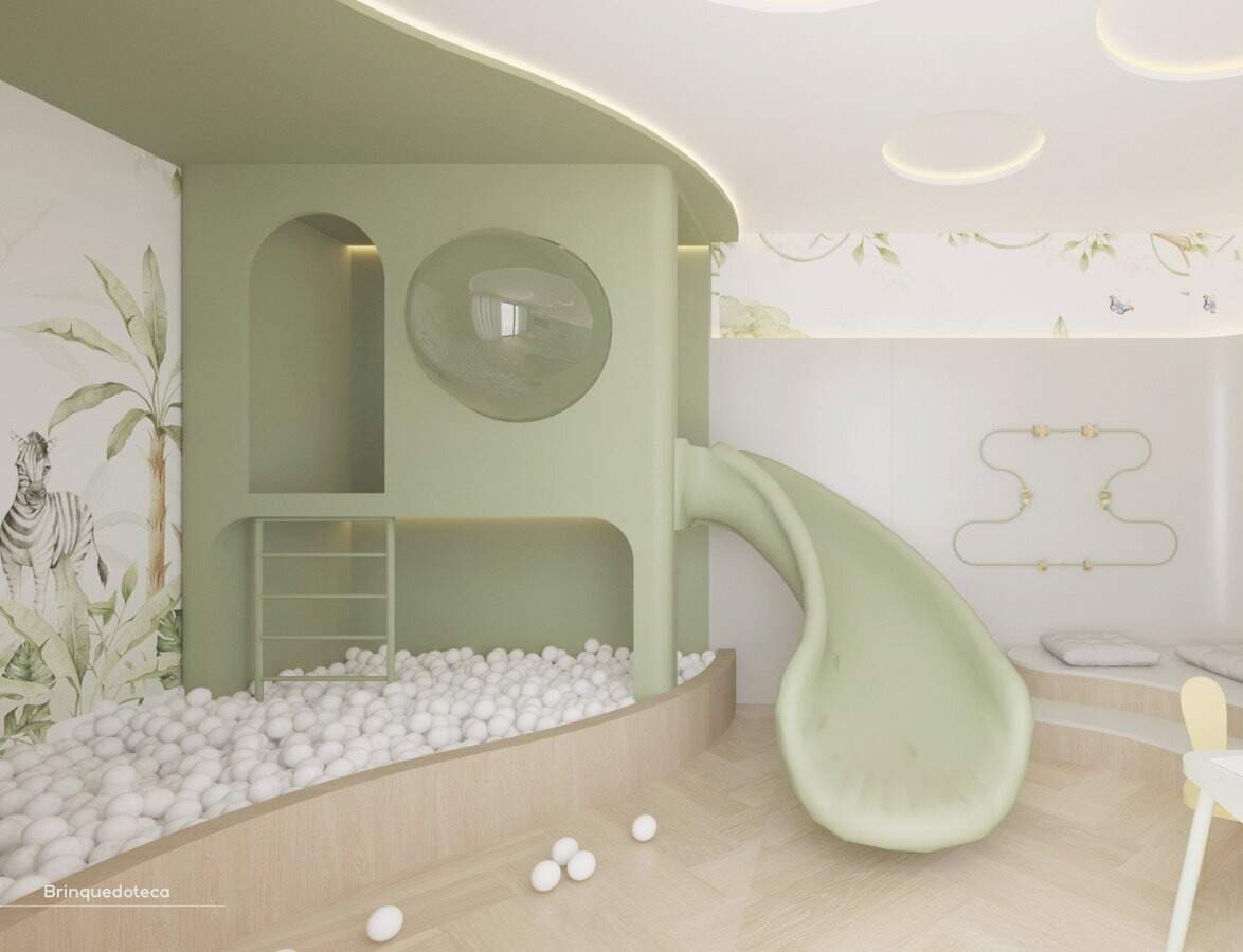 Apartamento à venda no Praia Brava: Brinquedoteca com escorregador e piscina de bolinhas no Aura Living Home (imagem ilustrativa)